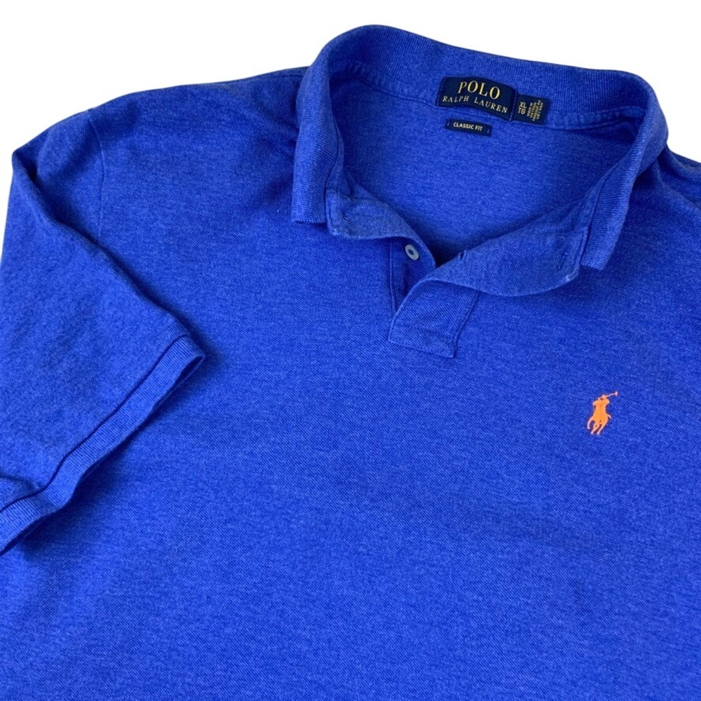 Polo Ralph Lauren Mens XL Classic Fit Blue Heather Orange Pony Polo Shirt